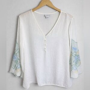 Liz Claiborne XL White Boho Cottagecore Blouse Embroidered Bell Sleeves w/Cami
